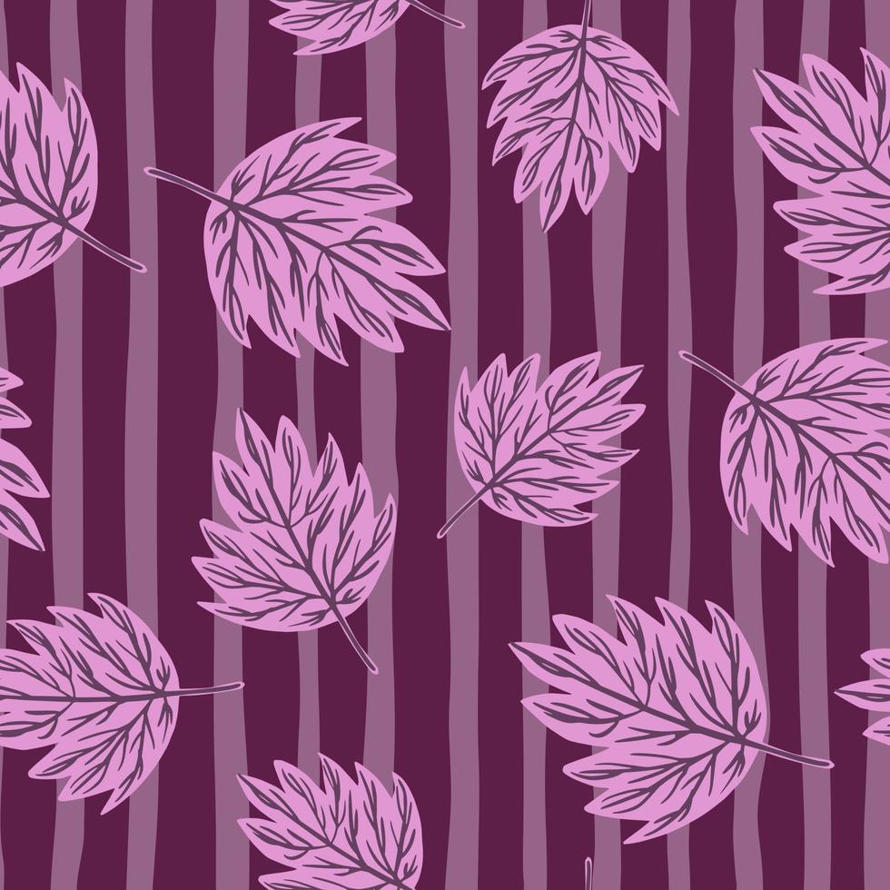 helder lila herfst voorgevormde bladeren naadloos patroon. gestreepte achtergrond. natuur abstracte print in paarse tinten. vector