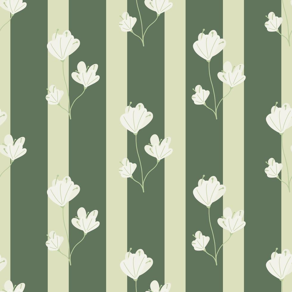 grijze doodle abstracte bloem silhouetten naadloze patroon. groene en beige gestreepte achtergrond. vector