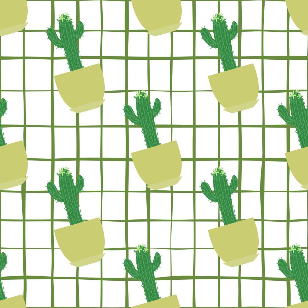 geometrische cactus in pot naadloos patroon op strepenachtergrond. vector