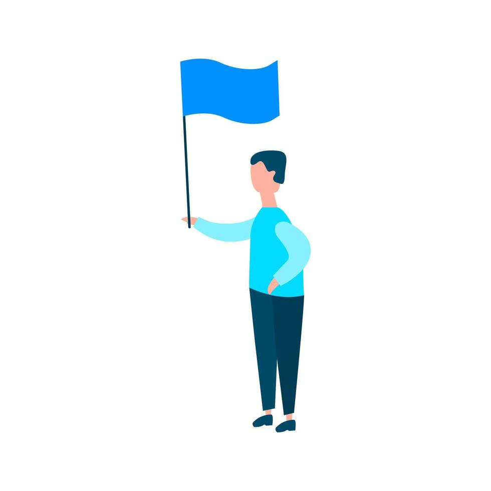 man met vlag in vlakke stijl geïsoleerd op een witte achtergrond. succes bedrijfsconcept. vector