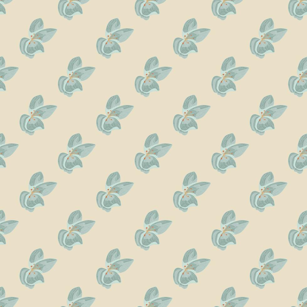 bleke tonen naadloos patroon met de blauwe vormen van orchideebloemen. beige achtergrond. vector