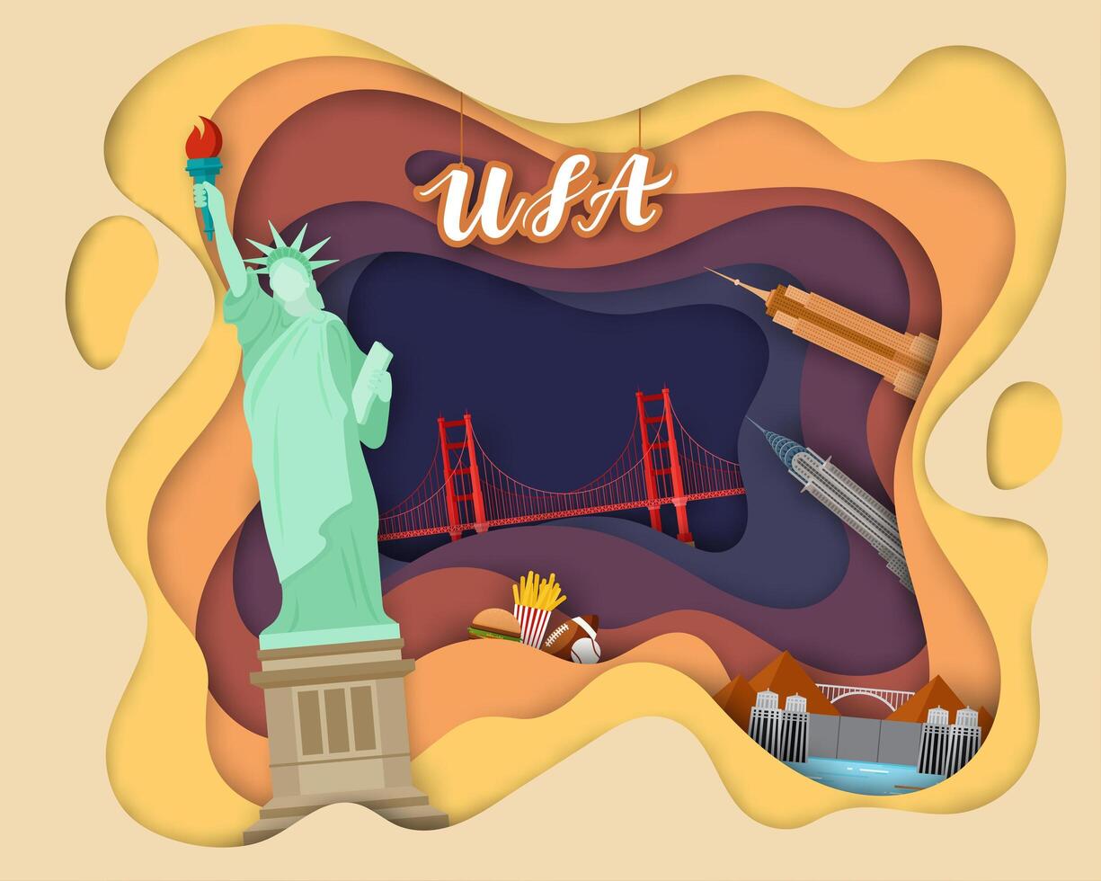 Ontwerp met papiersnit van Tourist Travel USA vector