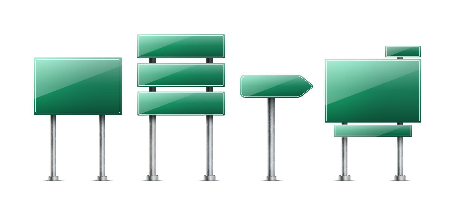 vector set realistische groene verkeersborden. geïsoleerd op een witte achtergrond.