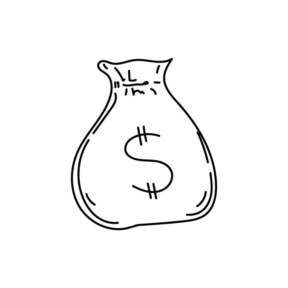 geldzak, handgetekende doodle schets stijlelement. getekende lijn van een eenvoudig geldzakpictogram. geïsoleerde vectorillustratie. vector