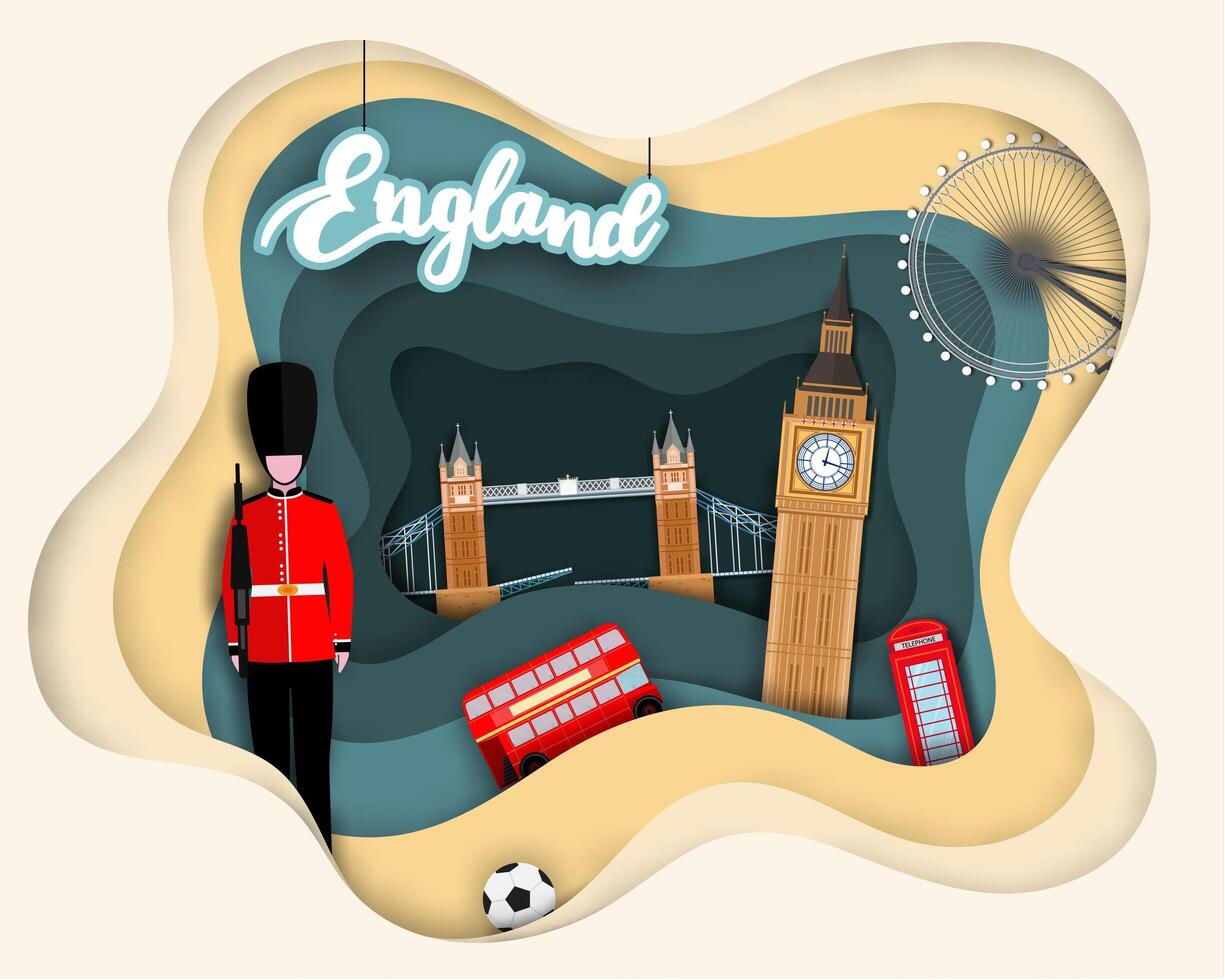 Ontwerp met papiersnit van Tourist Travel England vector