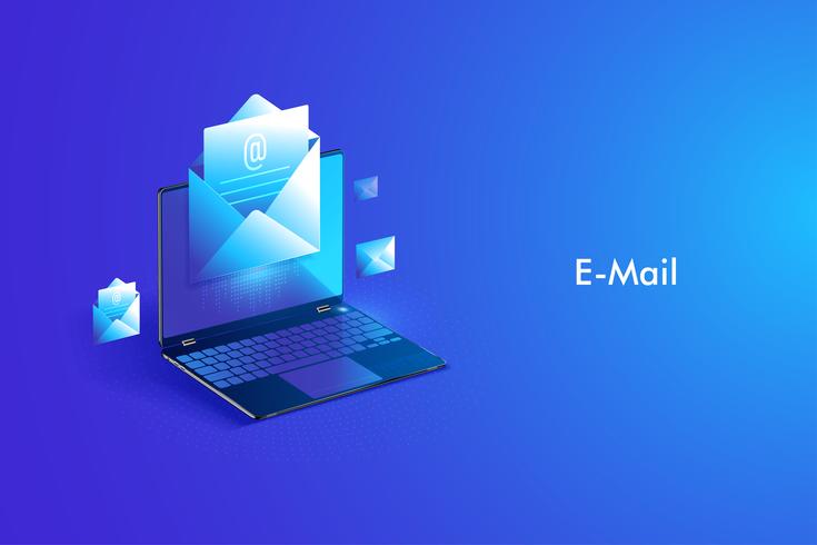 Isometrische ontwerp e-mailservice. Elektronisch postbericht en webmail of mobiele service vector