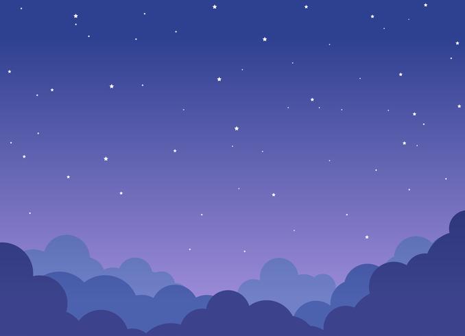 Nacht bewolkte hemelachtergrond met glanzende sterren vector