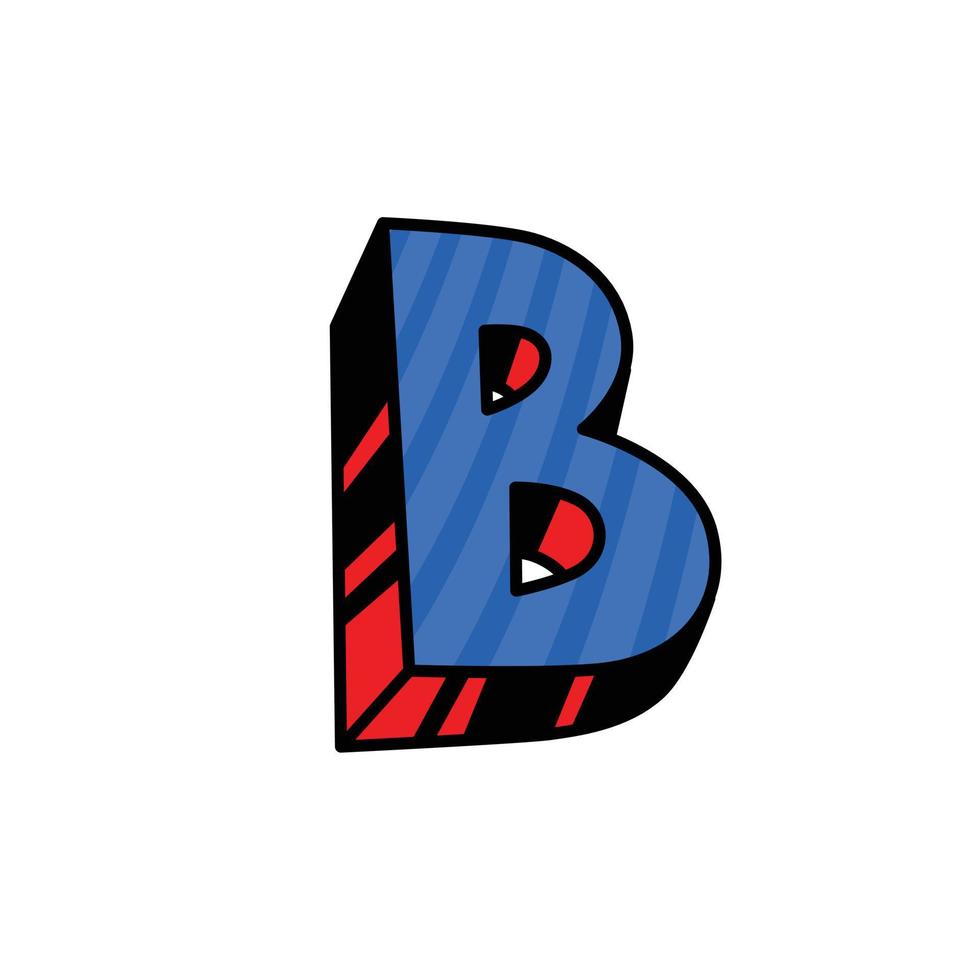 logo, letter b. vector. lineair, overzicht icoon. volumetrisch teken, 3d. kleur hoofdletter. illustratie met patroon. symbool op witte achtergrond. cartoon-stijl. het beeld van het circus. vector