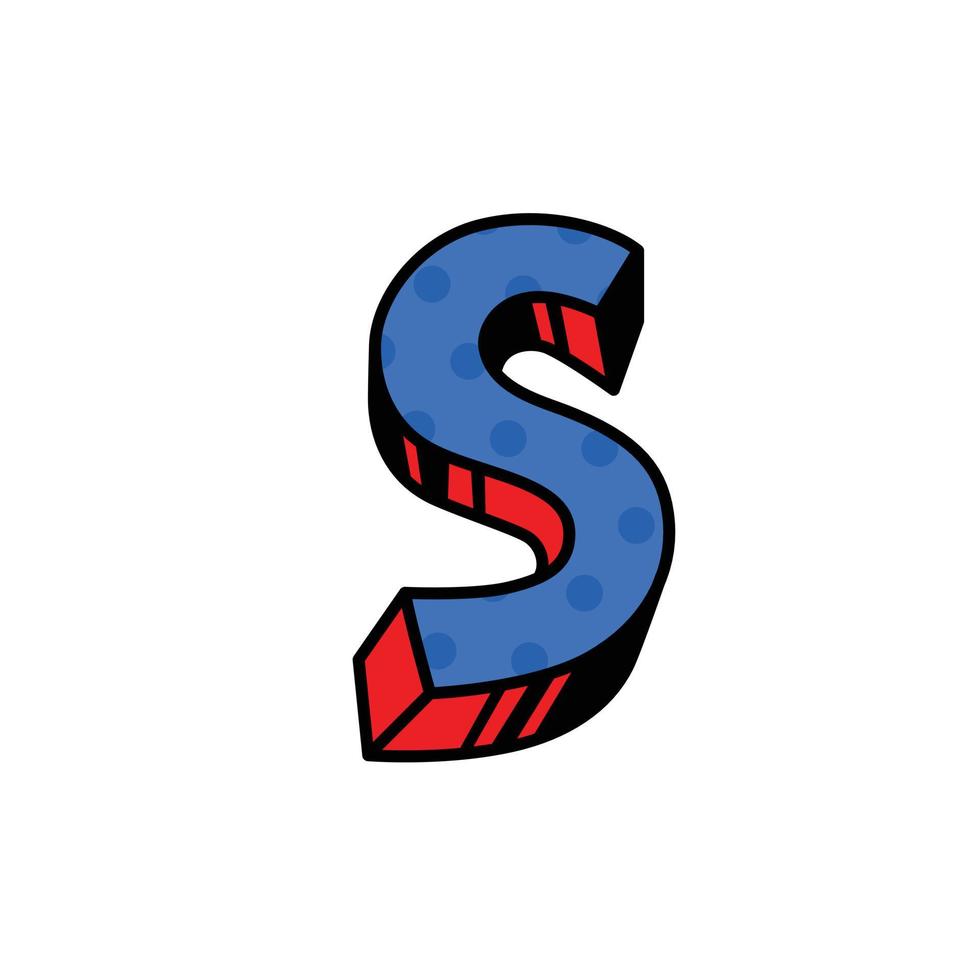 logo, letter s. vector. lineair, overzicht icoon. volumetrisch teken, 3d. kleur hoofdletter. illustratie met patroon. symbool op witte achtergrond. cartoon-stijl. het beeld van het circus. vector