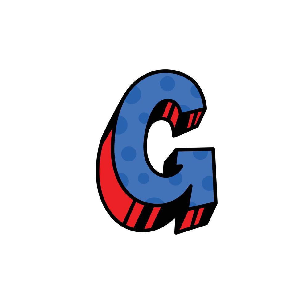 logo, letter g. vector. lineair, overzicht icoon. volumetrisch teken, 3d. kleur hoofdletter. illustratie met patroon. symbool op witte achtergrond. cartoon-stijl. het beeld van het circus. vector