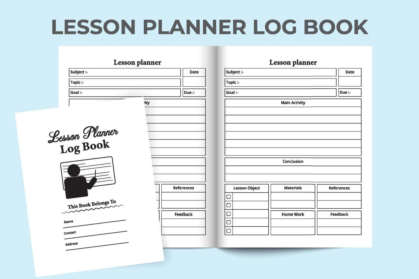 lesplanner dagboeksjabloon. studieplanner en taaktrackerlogboek. notitieboekje interieur. lesplanner logboek voor onderwijsorganisaties. leraar les en taak organisator. vector