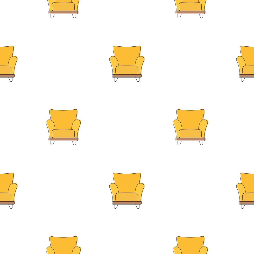 naadloos patroon met een gele fauteuil. minimalisme achtergrond met bloempotten en driehoeken. lijn kunst. vector