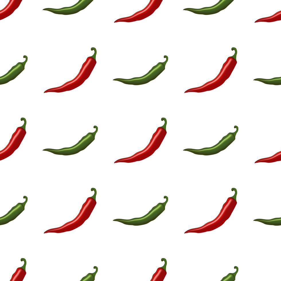 patroon met hete rode en groene paprika's. voor cafés, restaurants en menukaarten, stoffen en scrapbooking, boerderijen en markten, verpakkingen en decor. vectorillustratie geïsoleerd op een witte achtergrond. vector