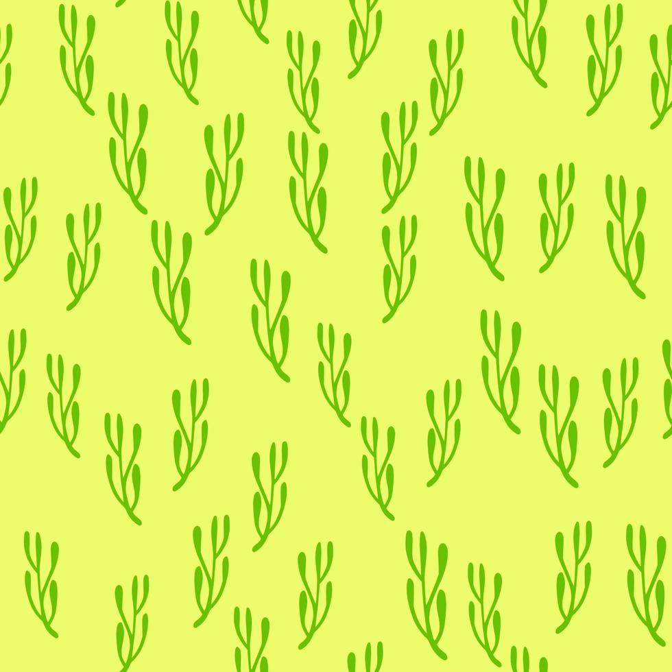 abstract botanisch naadloos zomerpatroon met groene willekeurige kleine takkenvormen. gele achtergrond. vector