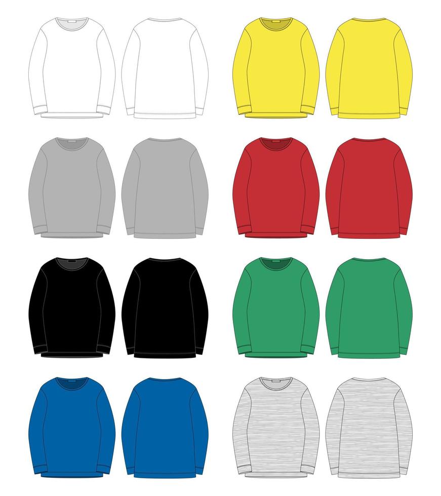 set technische schets voor heren sweatshirt. voor- en achteraanzicht. vector