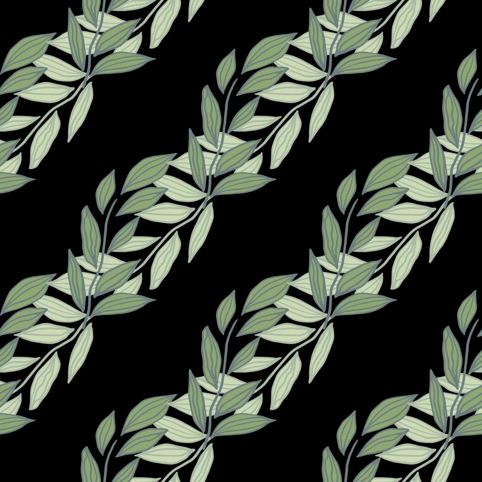 takken laat silhouetten naadloze patroon. bloemenachtergrond met zwarte achtergrond. groene tinten botanisch onament. vector