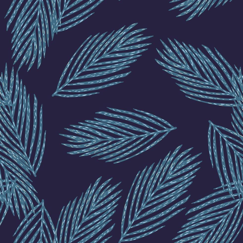 natuur dennenboom takken naadloze doodle patroon. willekeurige print in palet met blauwe tinten. vector
