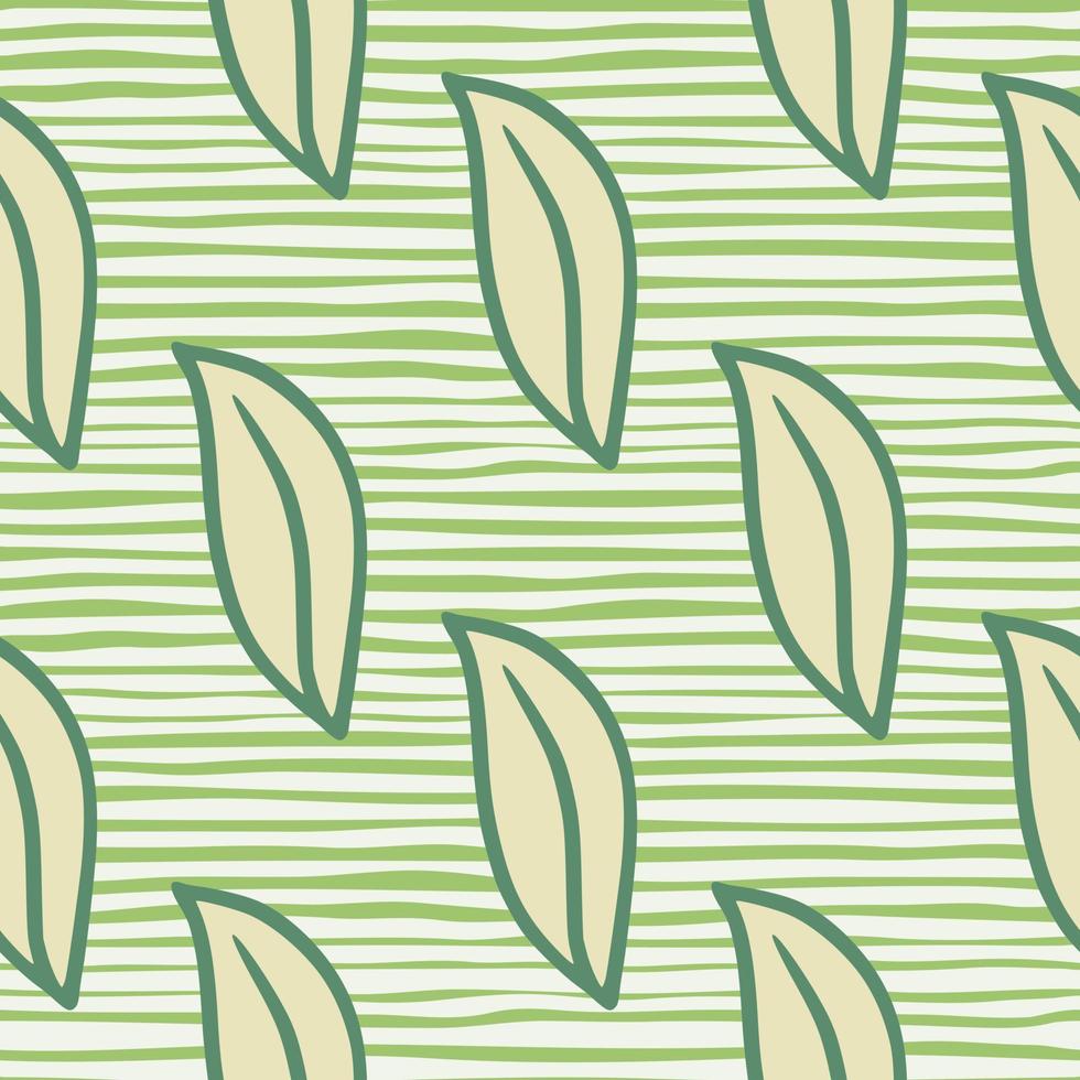 seizoen botanische hand getrokken blad vormen naadloos patroon. groene gestreepte achtergrond. grappige creatieve achtergrond. vector