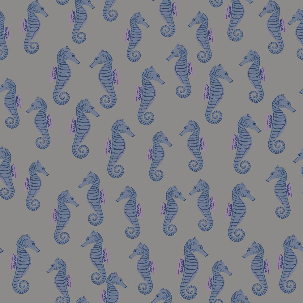 donker naadloos patroon met navu blauwe kleine zeepaardjes elementen vormen. grijze achtergrond. aqua achtergrond. vector