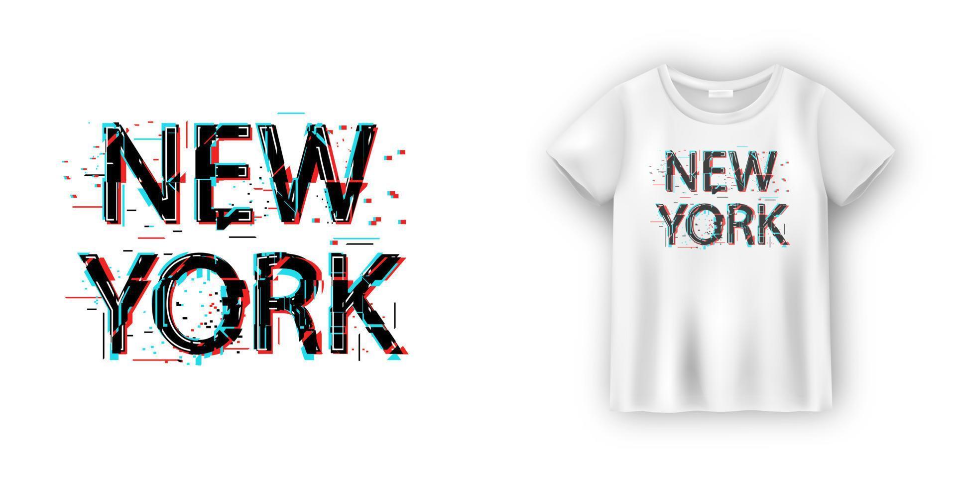 new york typografie in glitch effect voor t-shirt. kleding abstracte poster. vector