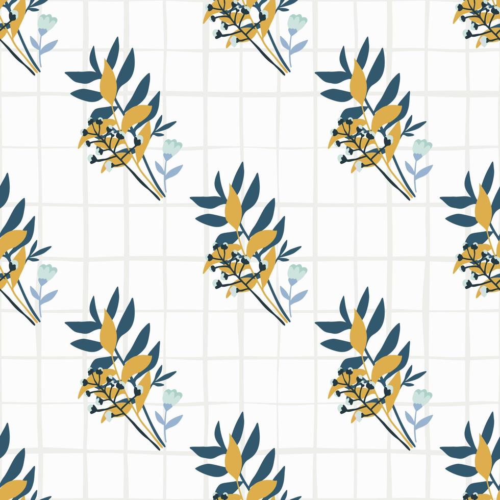 eenvoudig bloemen naadloos patroon met blauw en oranje kleuren bosboeket. witte achtergrond met vinkje. vector
