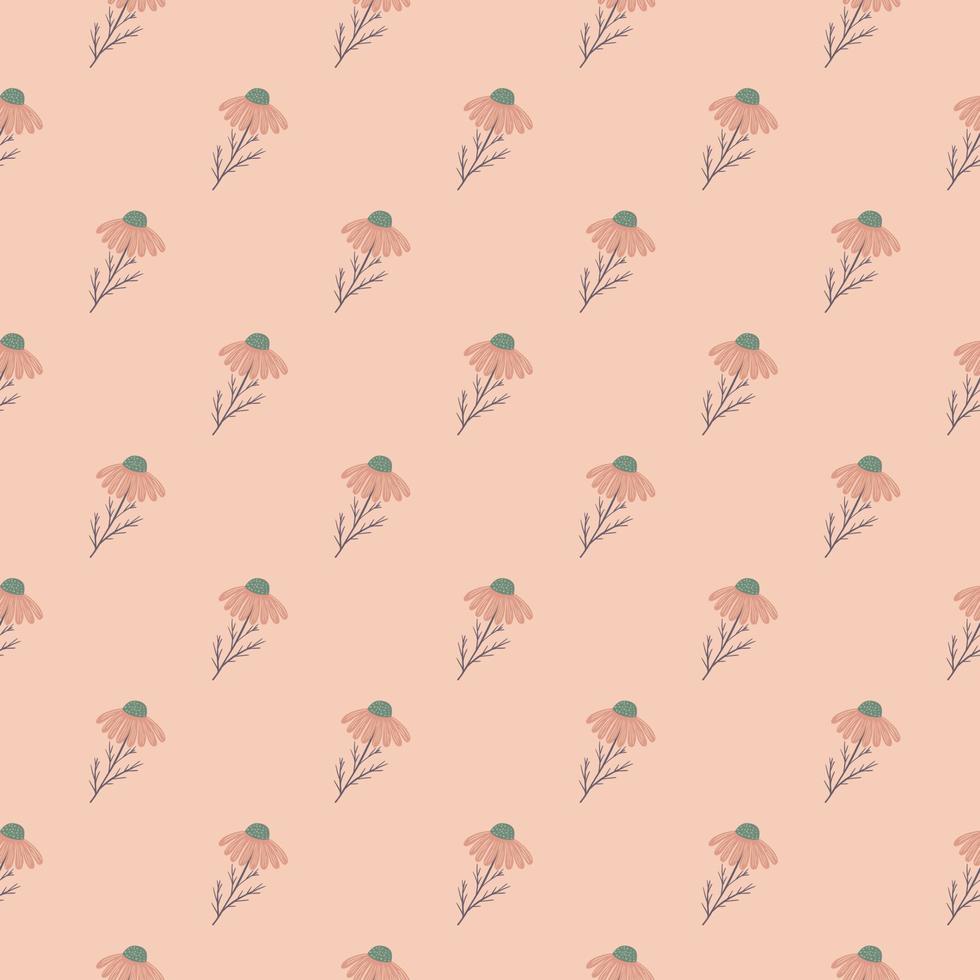 vintage naadloze bloemmotief in roze kleuren met kleine diagonale kamille bloemen print. doodle stijl. vector