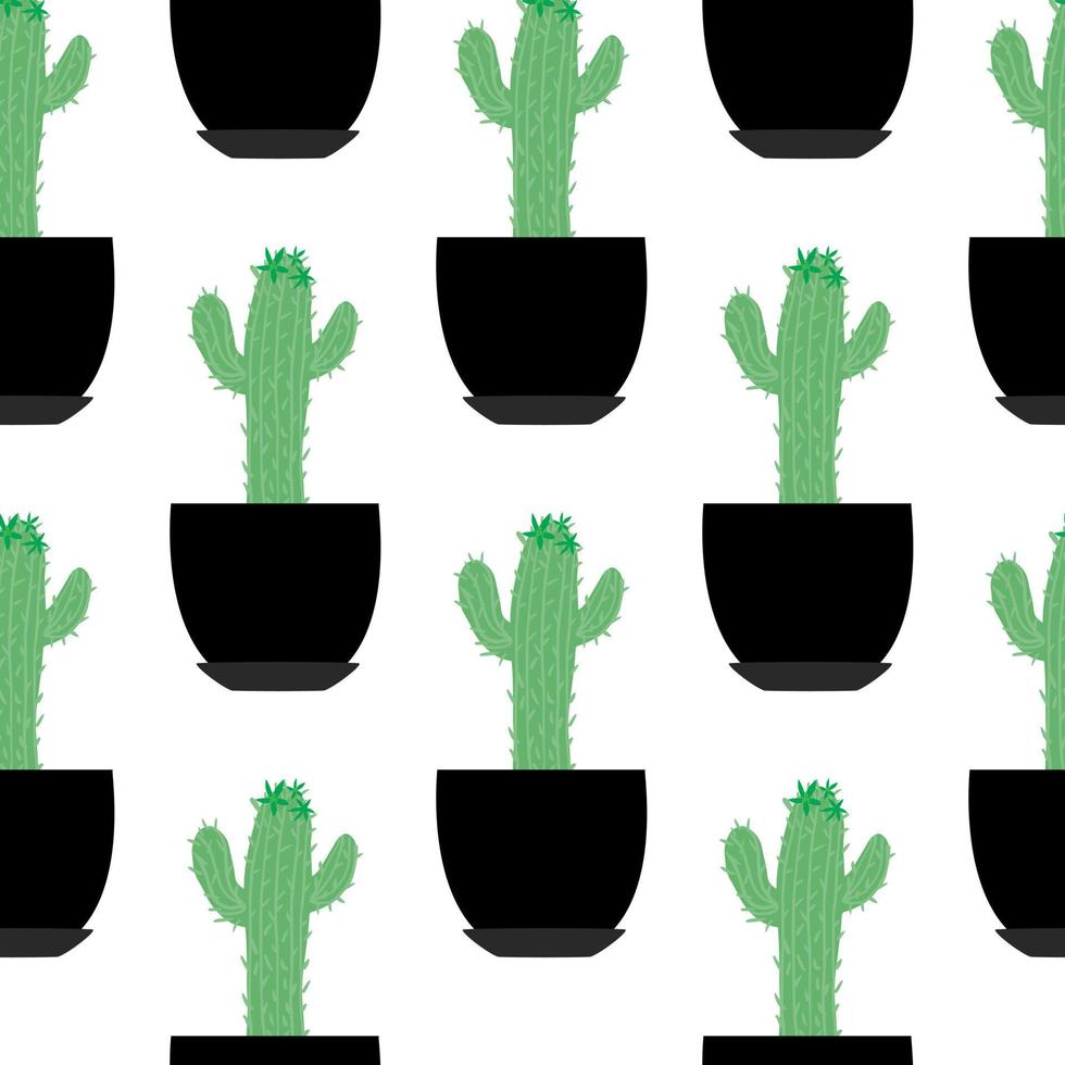 schattige groene cactus in pot naadloos patroon. doodle botanisch exotisch behang. vector