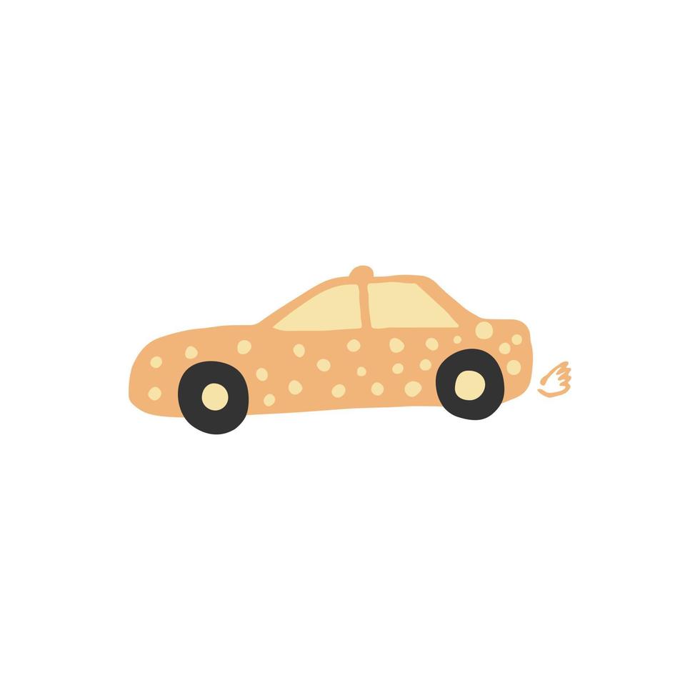 kleine taxi in doodle-stijl. schattige kinderen auto vervoer. baby vervoer. vector