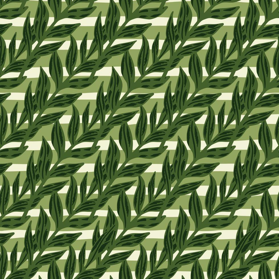 bos naadloos patroon met diagonaal gebladerteornament. licht gestripte achtergrond. botanische kunstwerken in groene tinten. vector