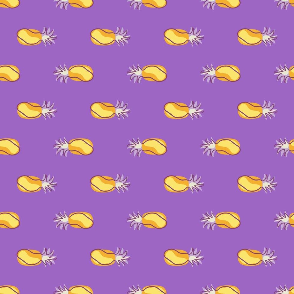 oranje en geel gekleurde ananas vormen naadloos patroon. pastel paarse achtergrond. simpele print. vector