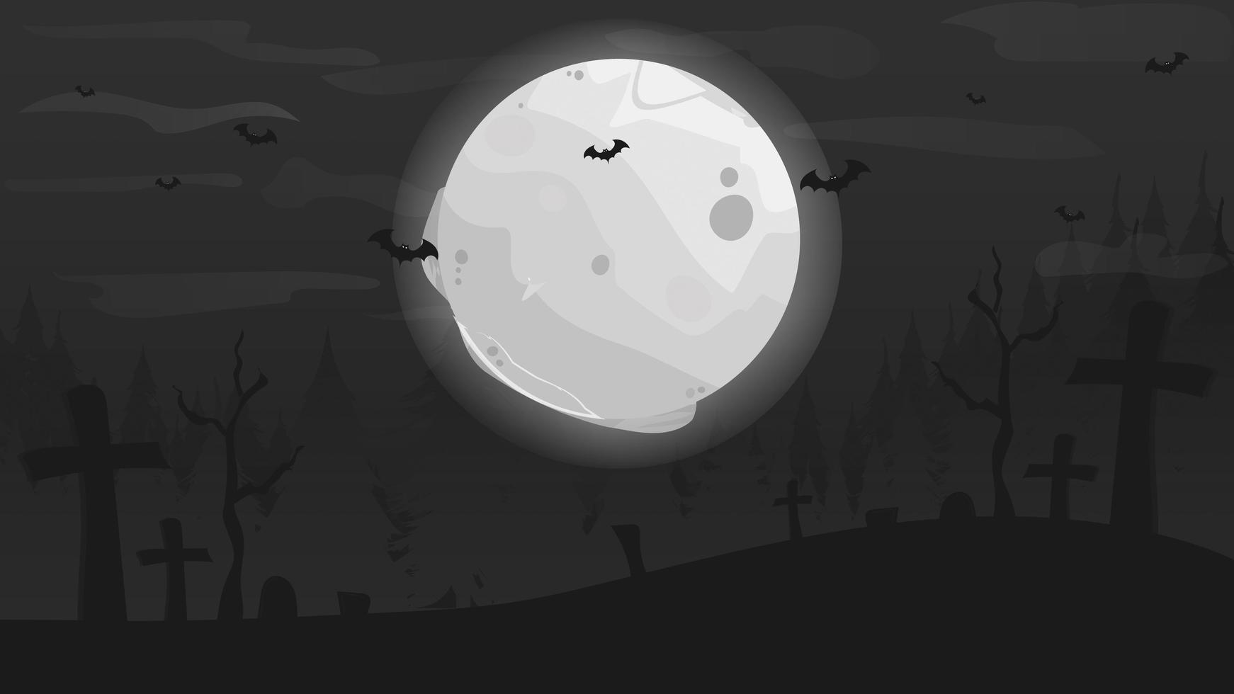 achtergrond met de grote maan en de begraafplaats, vector. achtergrond voor halloween. vector