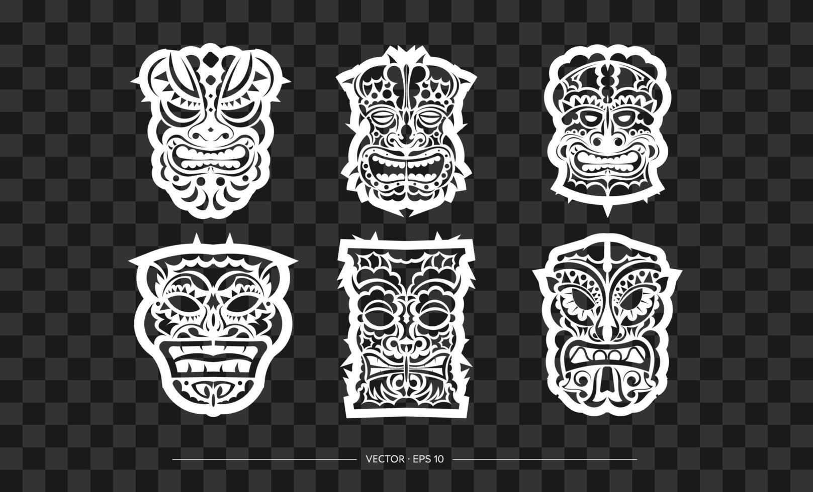 Polynesië masker patroon set. de omtrek van het gezicht of masker van een krijger. sjabloon om af te drukken, t-shirt of tatoeage. vectorillustratie. vector