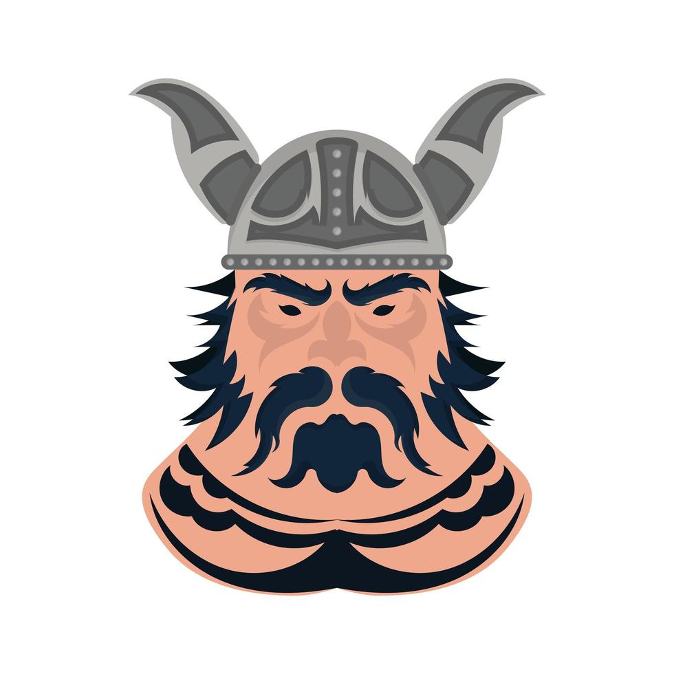 Viking in lange helm met hoorns geïsoleerd op een witte achtergrond. cartoon schattig gezicht viking in doodle stijl vectorillustratie. vector