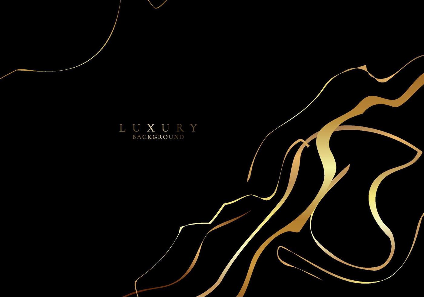 abstracte elegante gouden vloeibare vloeiende inktlijnen op zwarte achtergrond vector