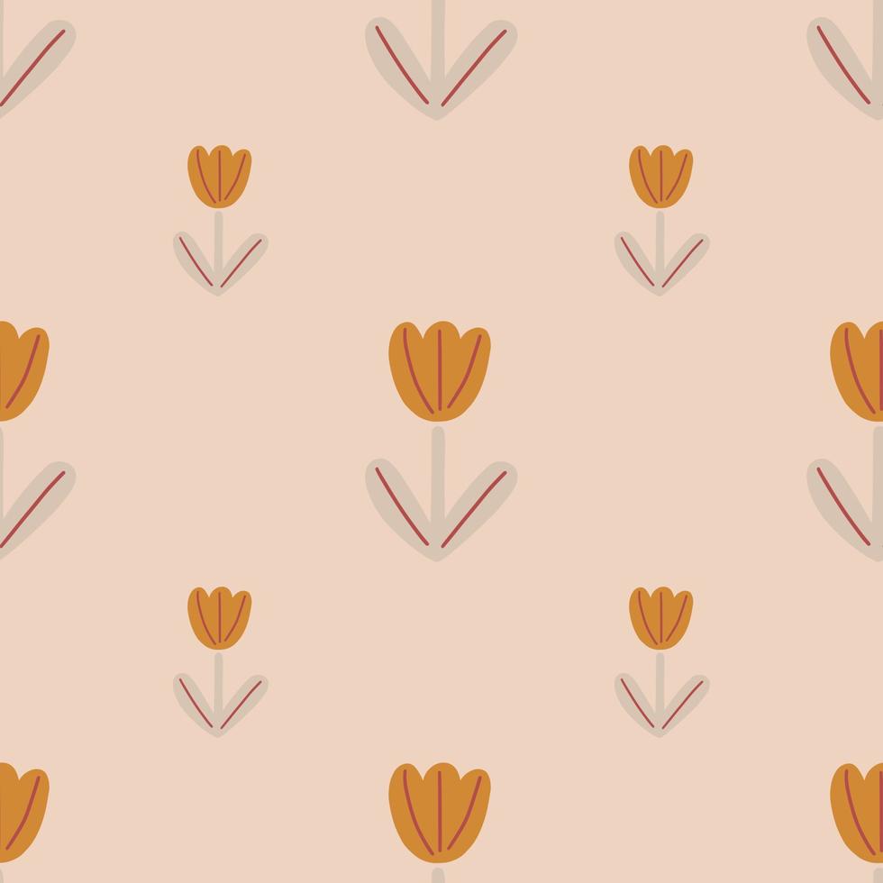 minimalistisch stijl naadloos patroon met okerkleurige tulpensilhouetten. pastel roze achtergrond. bloem kunstwerk. vector