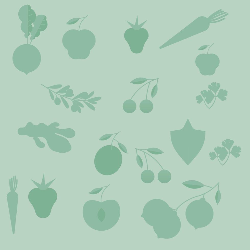 naadloze vectorpatronen met fruit. pastel groene achtergrond met aardbei, appel, peer en kers. vector