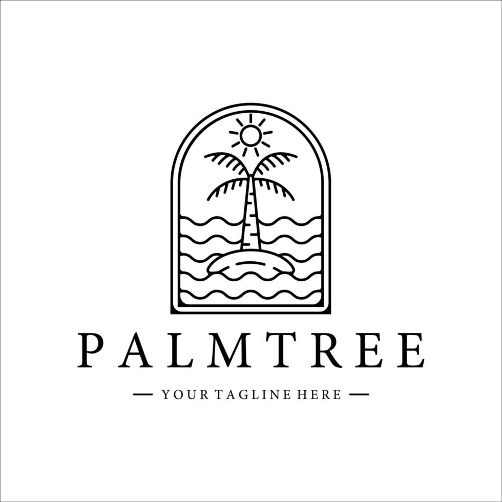 palm of kokospalm logo lijn kunst vector illustratie sjabloon pictogram ontwerp met minimalistische badge