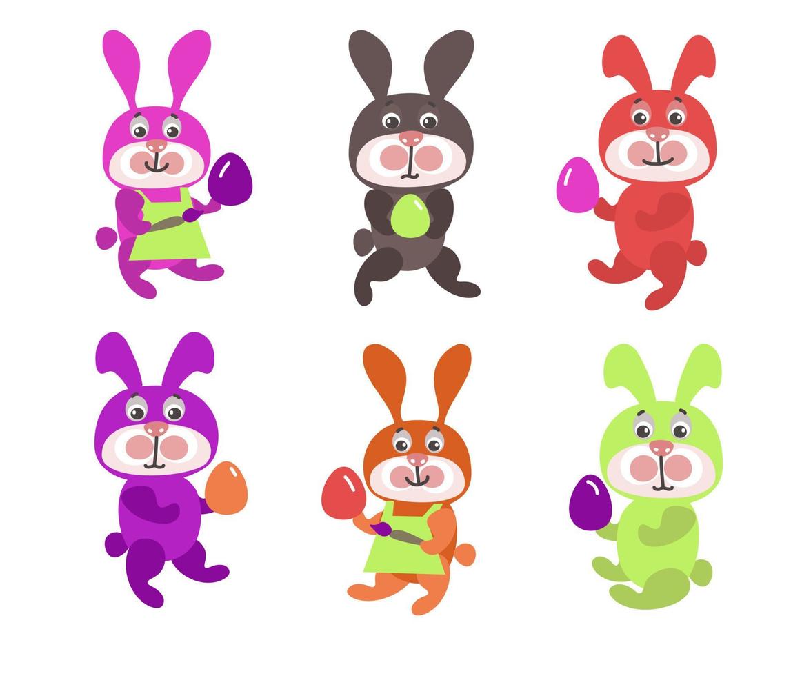 happy easter bunny cartoon design elementen set vector