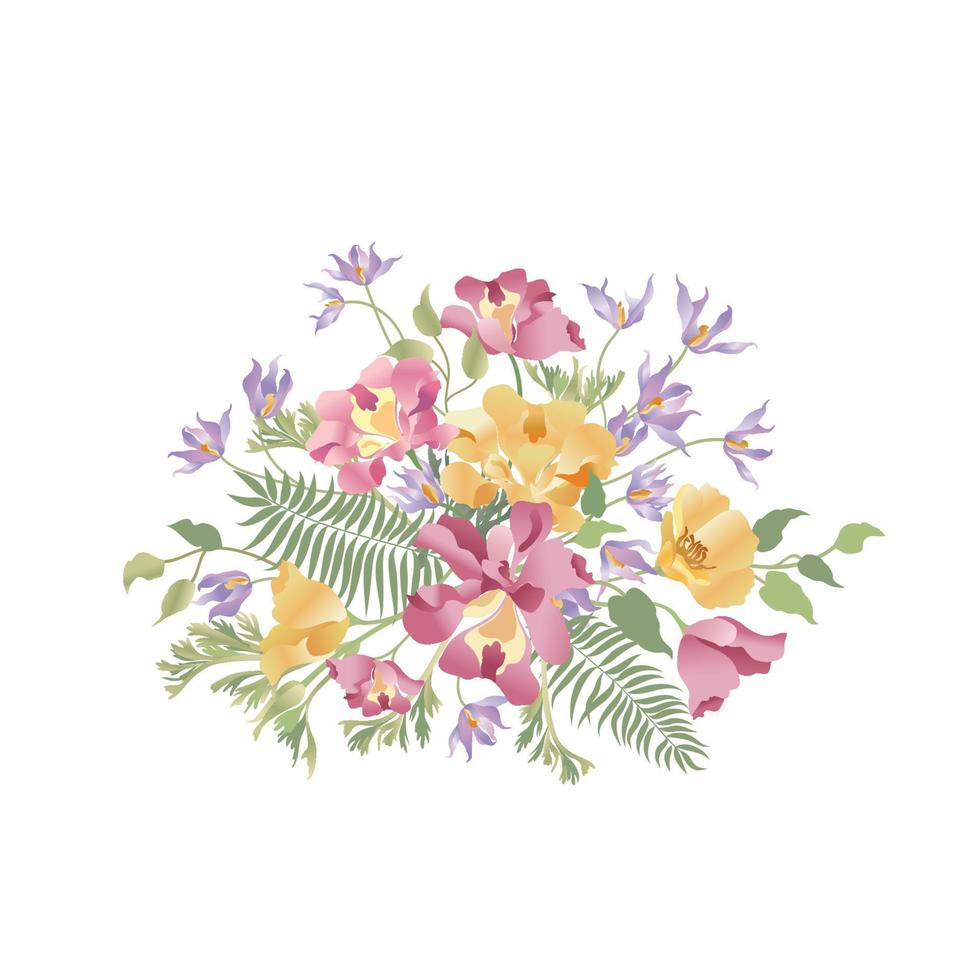 bloemboeket op witte achtergrond. bloemen frame. bloeien wenskaart. zomerdecor vector