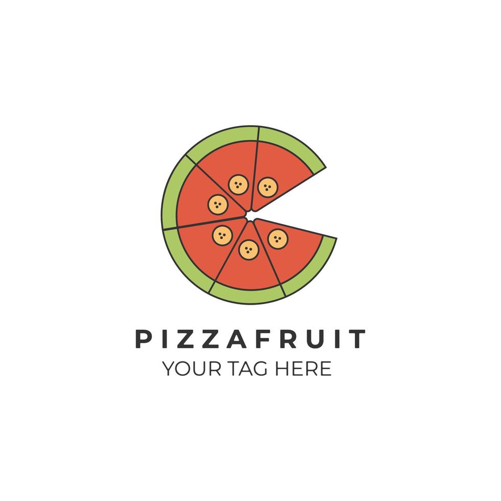 pizza fruit kleur lijn kunst logo vector illustratie sjabloonontwerp