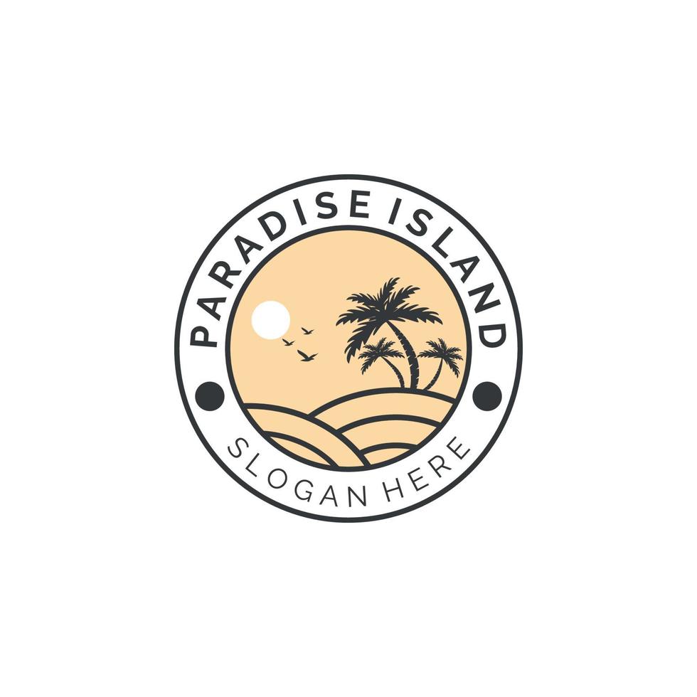 paradijs eiland vintage embleem logo vector illustratie sjabloonontwerp, kokospalm kleurenlogo