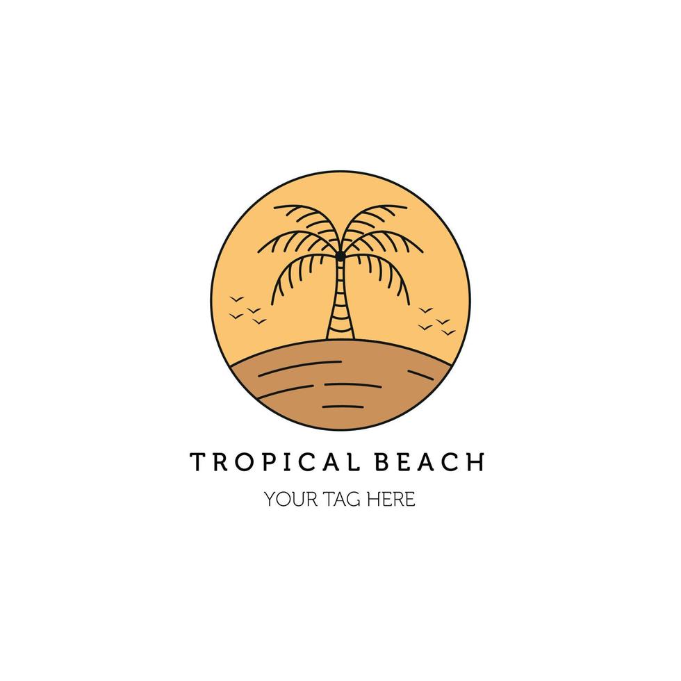 tropisch strand lijn kunst embleem logo illustratie vector sjabloonontwerp