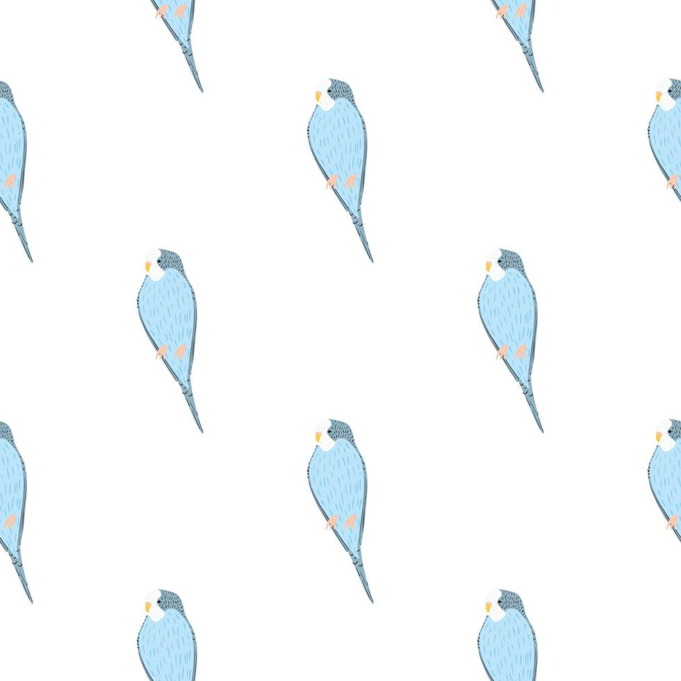 geïsoleerd naadloos krabbelpatroon met hand getrokken blauw papegaaiornament. witte achtergrond. simpel ontwerp. vector