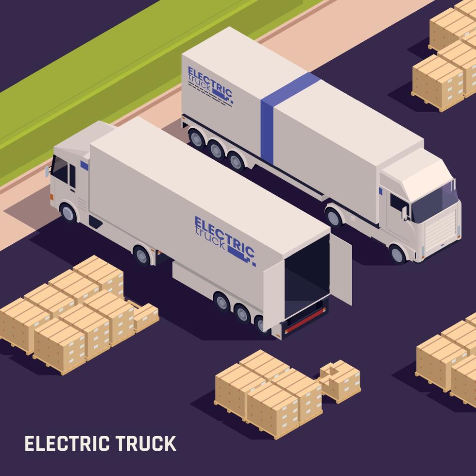 elektrische vrachtwagen isometrische samenstelling vector