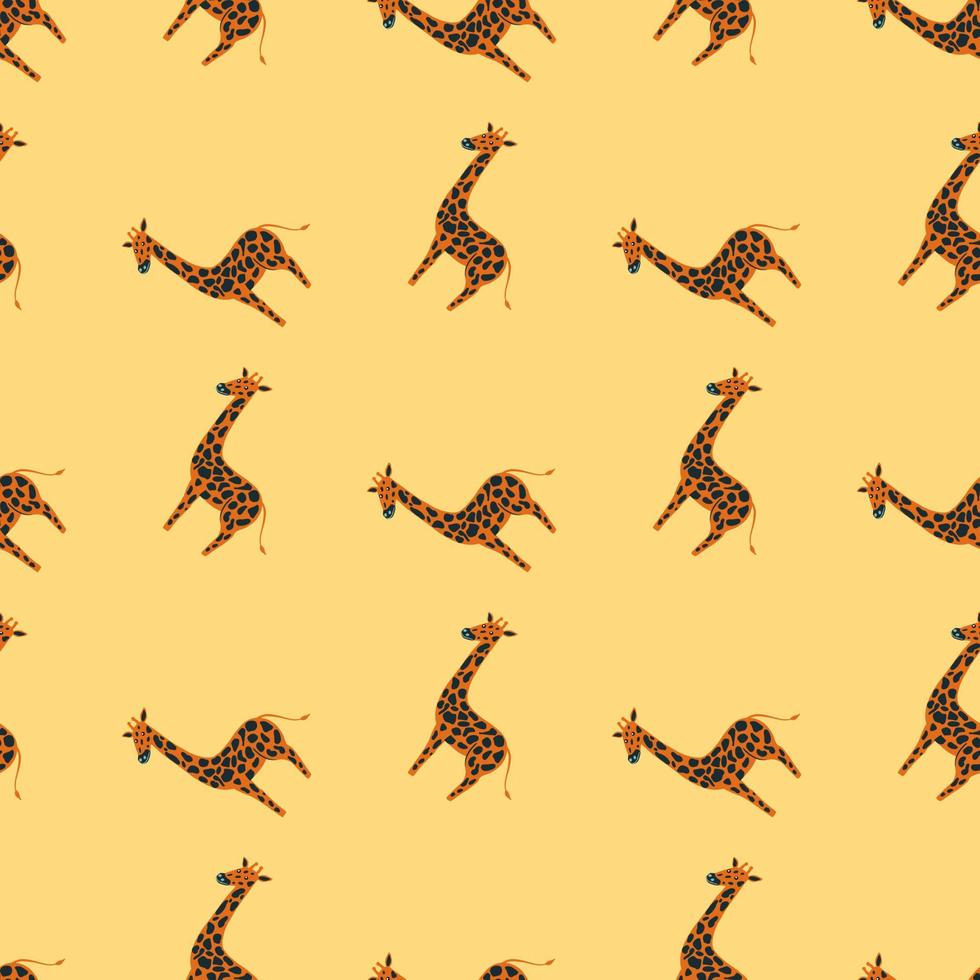 safari naadloze doodle patroon met bruine giraffe silhouetten. licht oranje achtergrond. vector
