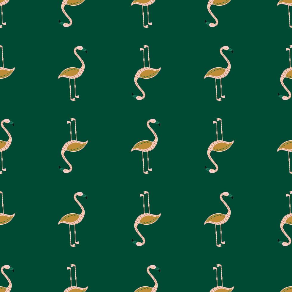 decoratief naadloos exotisch dierentuinpatroon met eenvoudig flamingoornament. groene achtergrond. vector