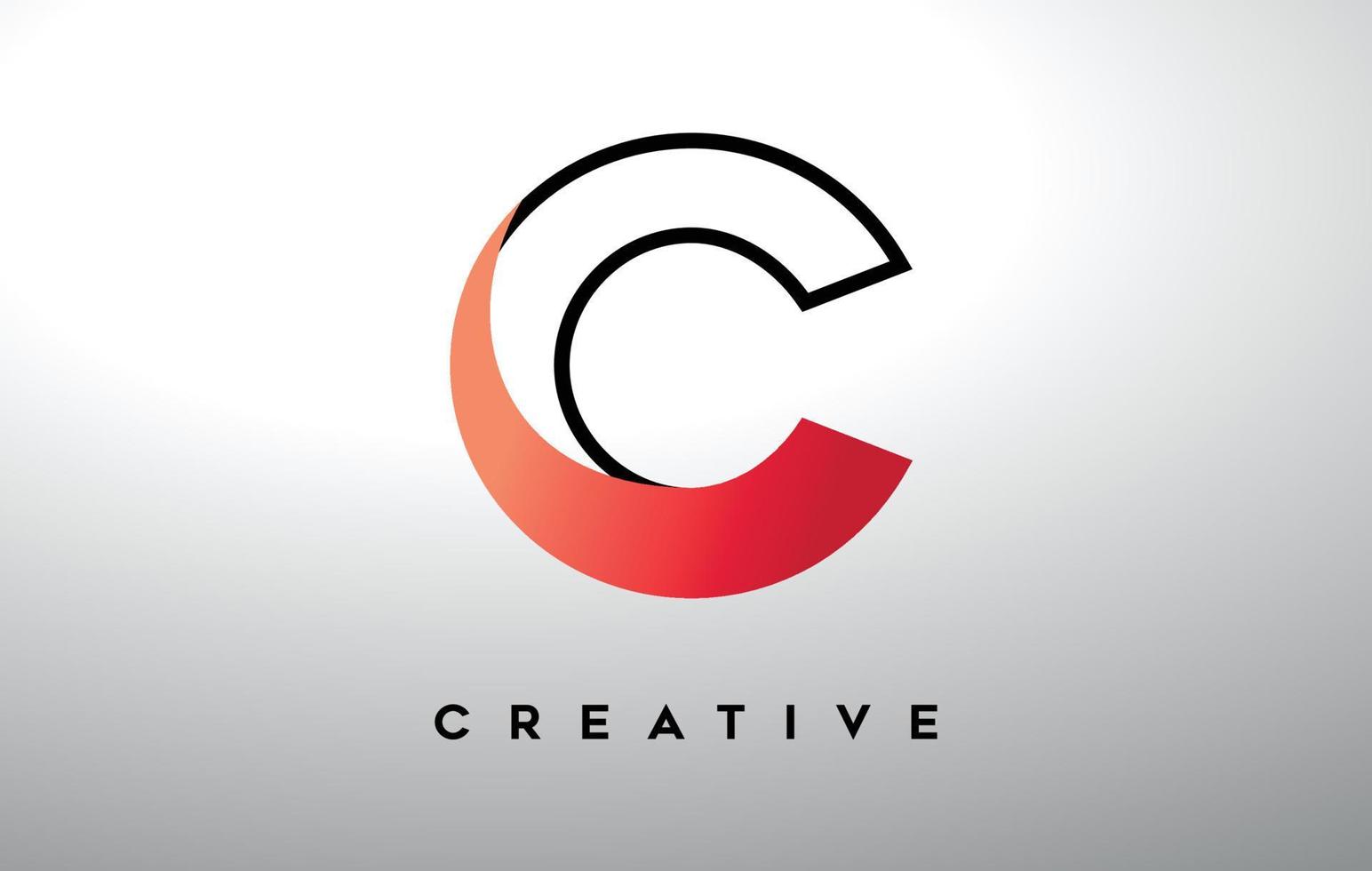 letter c met zwarte omtrek en rode verloopkleuren. creatief modern letterlogo-ontwerp. vector