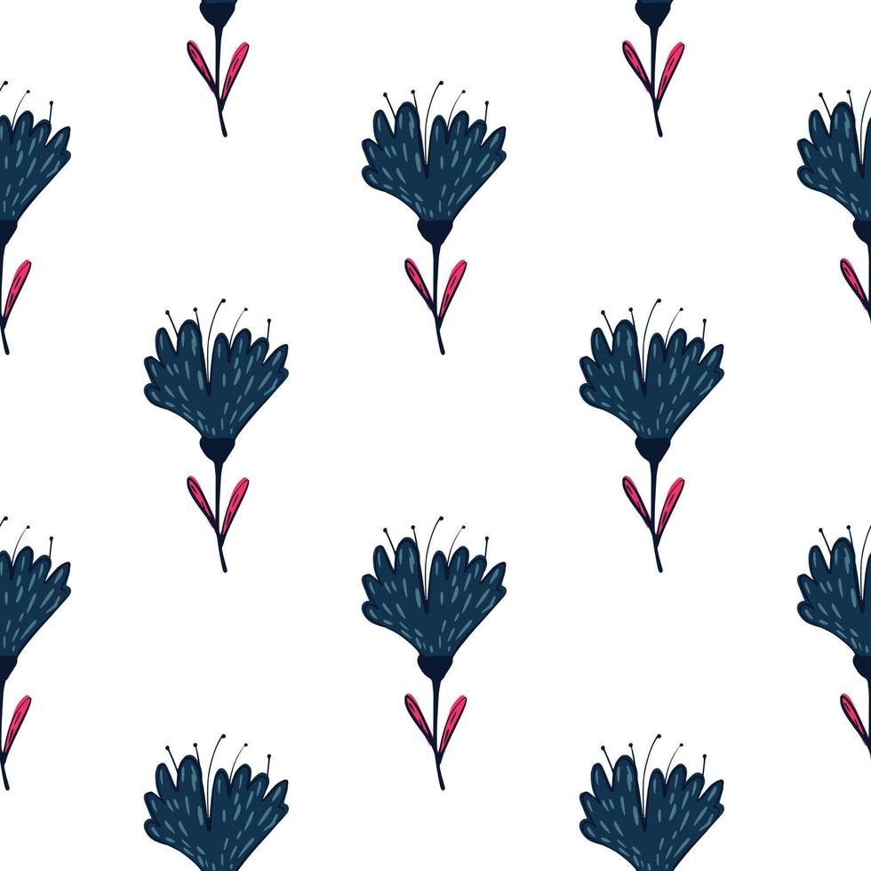botanisch naadloos patroon met marineblauw wilde bloemenornament. witte achtergrond. vector