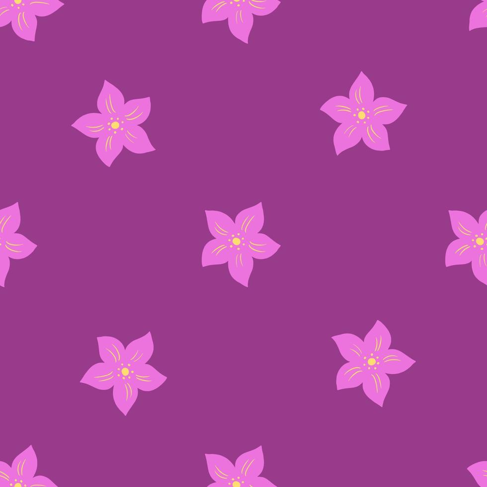 minimalistische stijl botanische naadloze patroon met doodle tropische bloemen ornament. paarse pastel achtergrond. vector