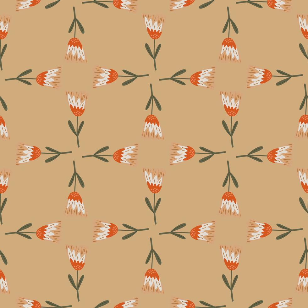 herfst naadloze doodle patroon met rood gekleurde bloemen vormen. beige achtergrond. vector